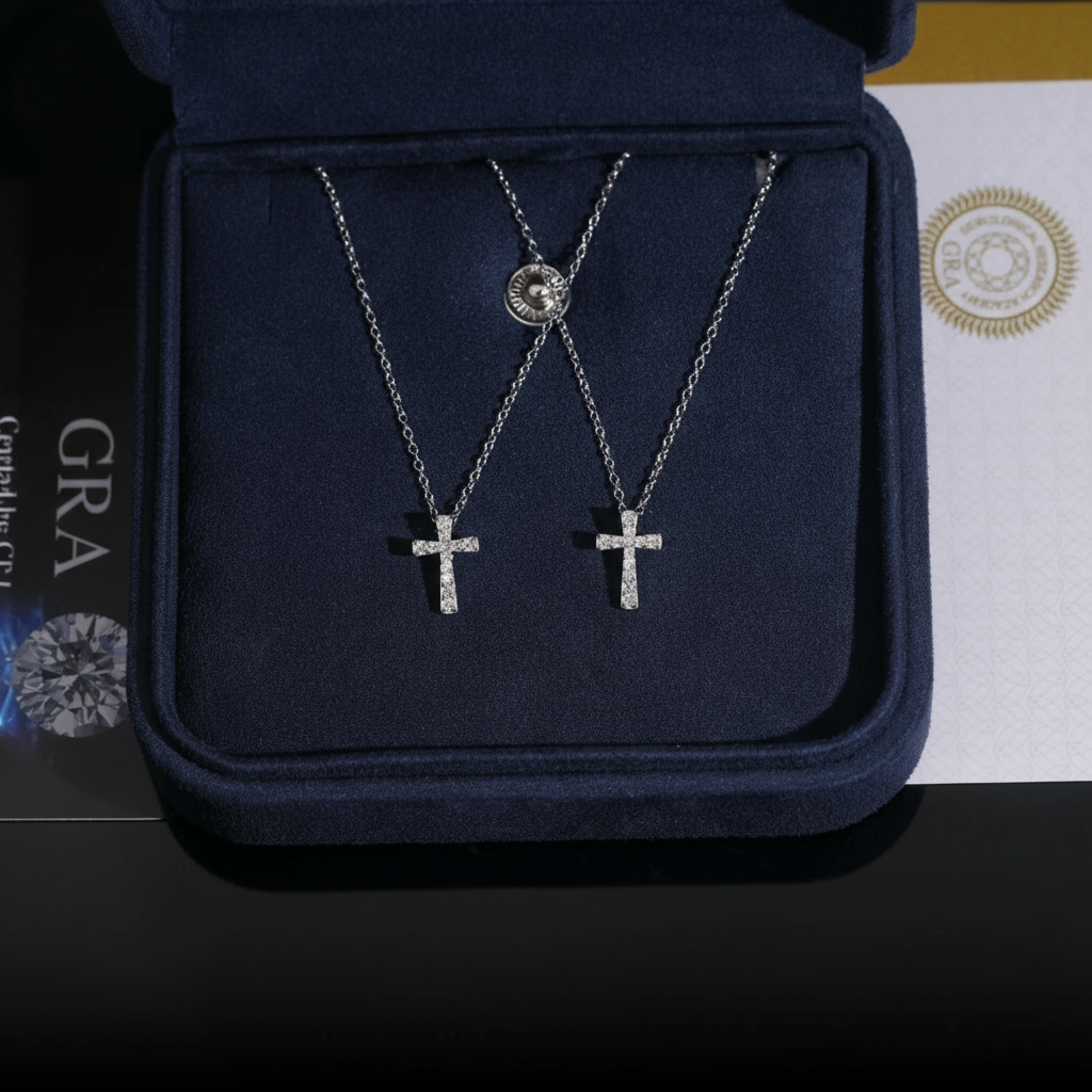 Elegant 925 Sterling Silver VVS1 Moissanite Diamond Cross Pendant