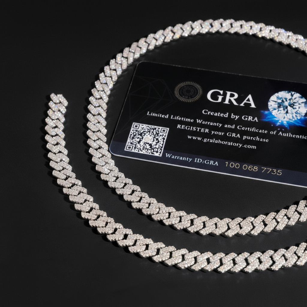 Pass Diamond Tester 925 Silver Moissanite Diamond Fine Jewelry Iced Out 8mm Hip Hop Moissanite Cuban Link Chain