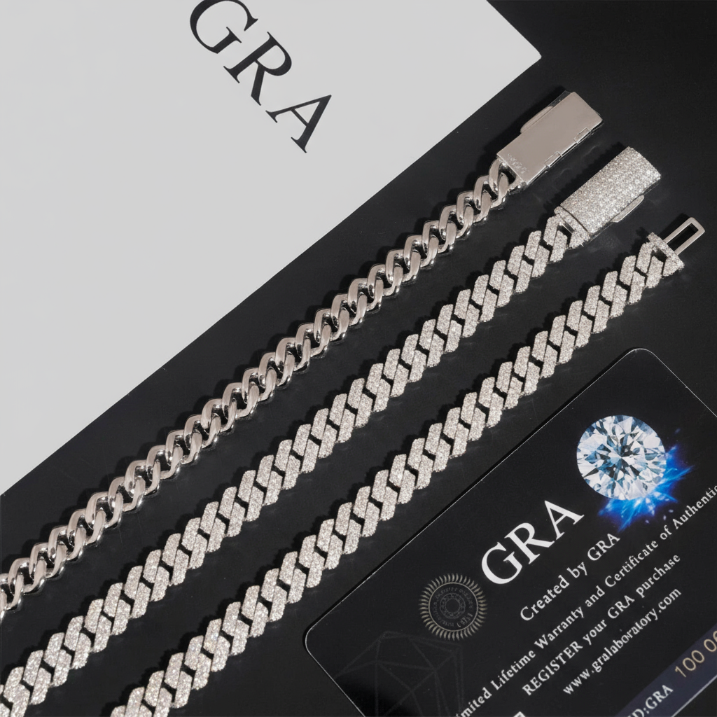 Pass Diamond Tester 925 Silver Moissanite Diamond Fine Jewelry Iced Out 8mm Hip Hop Moissanite Cuban Link Chain